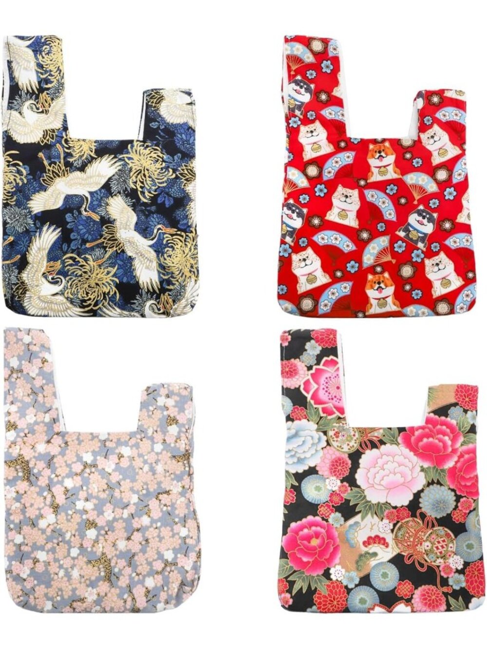 4 Pcs Japanese Knot Bags - Portable Canvas Wristlet Pouches for Travel & Parties
